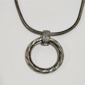 Brighton vintage Silver Pave Crystal Quartz Briolette‎ Pendant NECKLACE